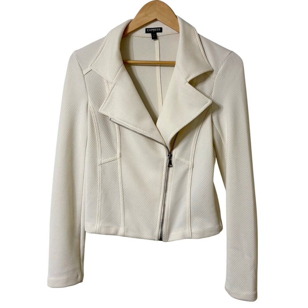 EXPRESS Cream Textured Moto Asymmetrical Zip Jacket | S